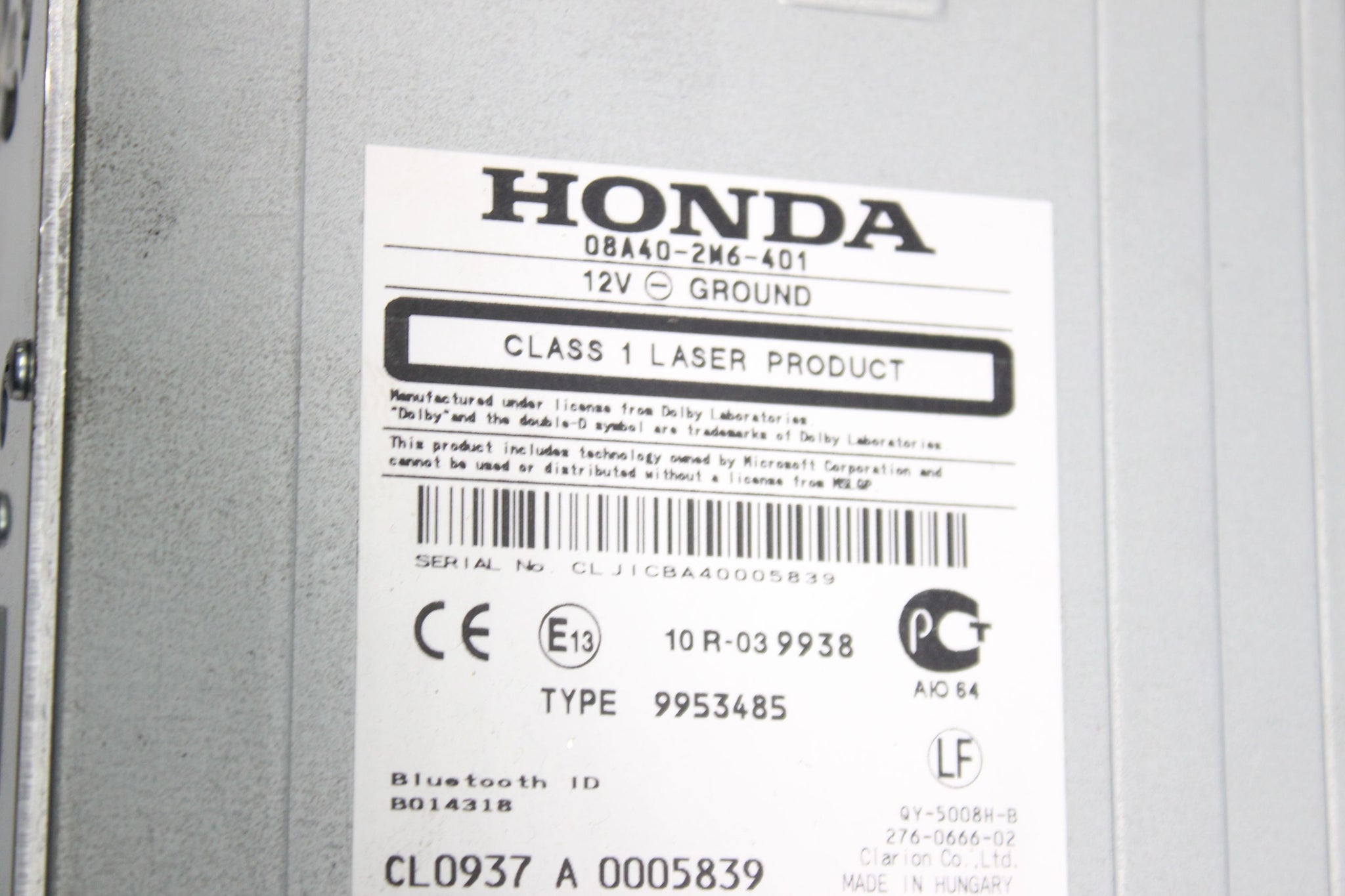 2010 HONDA CRV MK3 SAT NAV Display Head unit 08A40-2M6-401