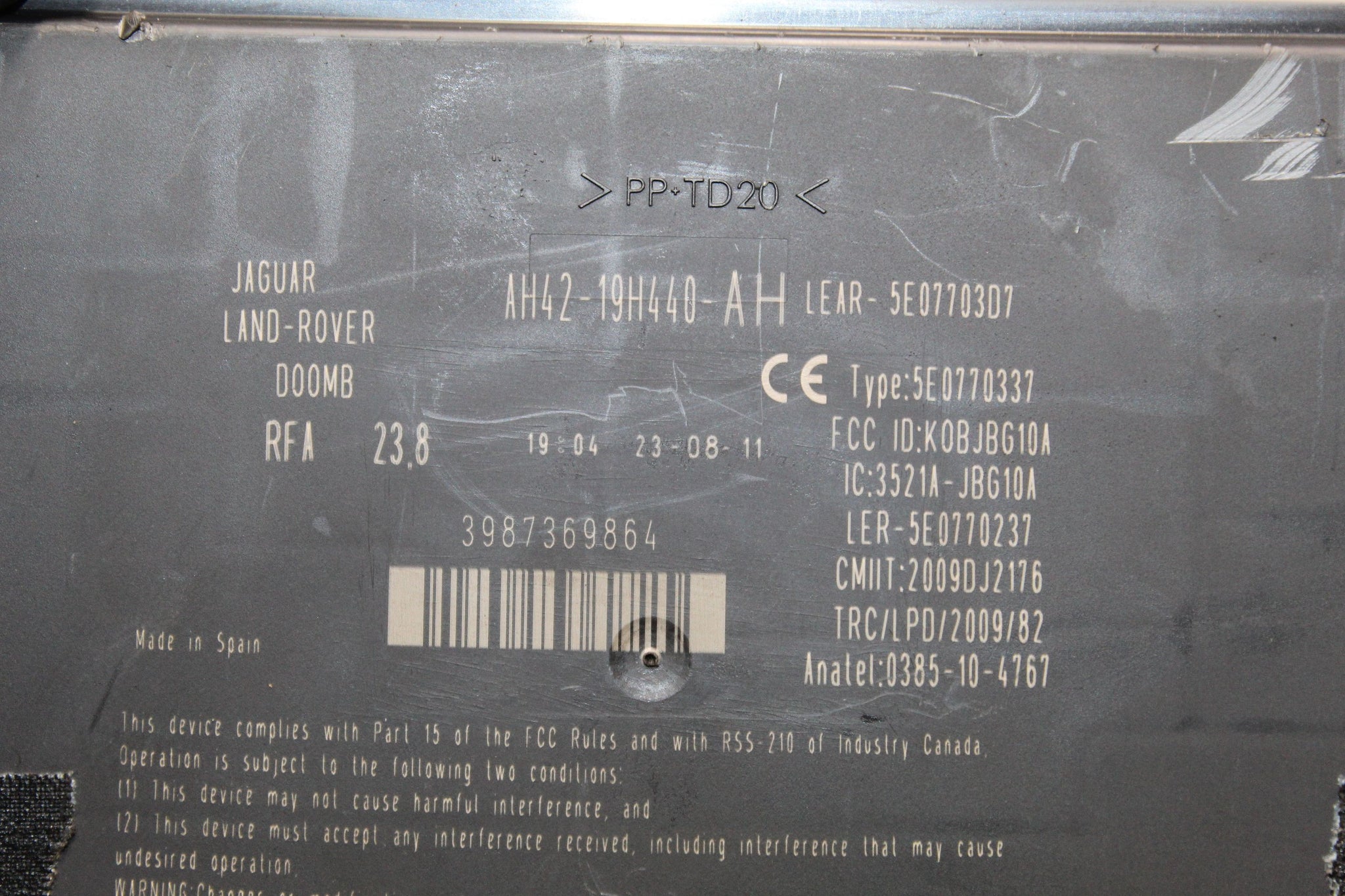 2011 RANGE ROVER VOGUE L322 Keyless Entry Control Module AH42-19H440-AH