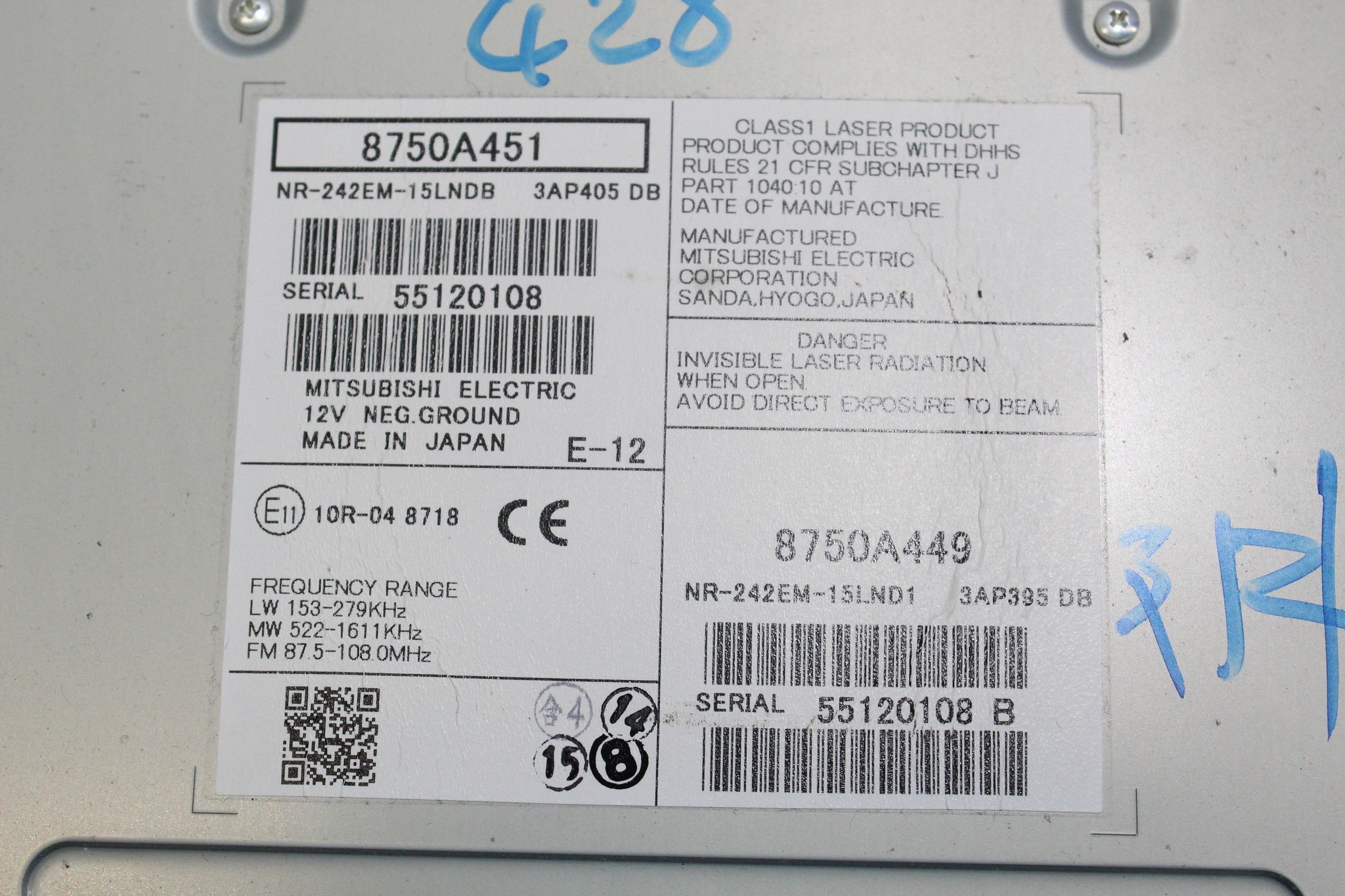 2015 MITSUBISHI ASX CD Player Radio SAT NAV Head Unit 8750A451