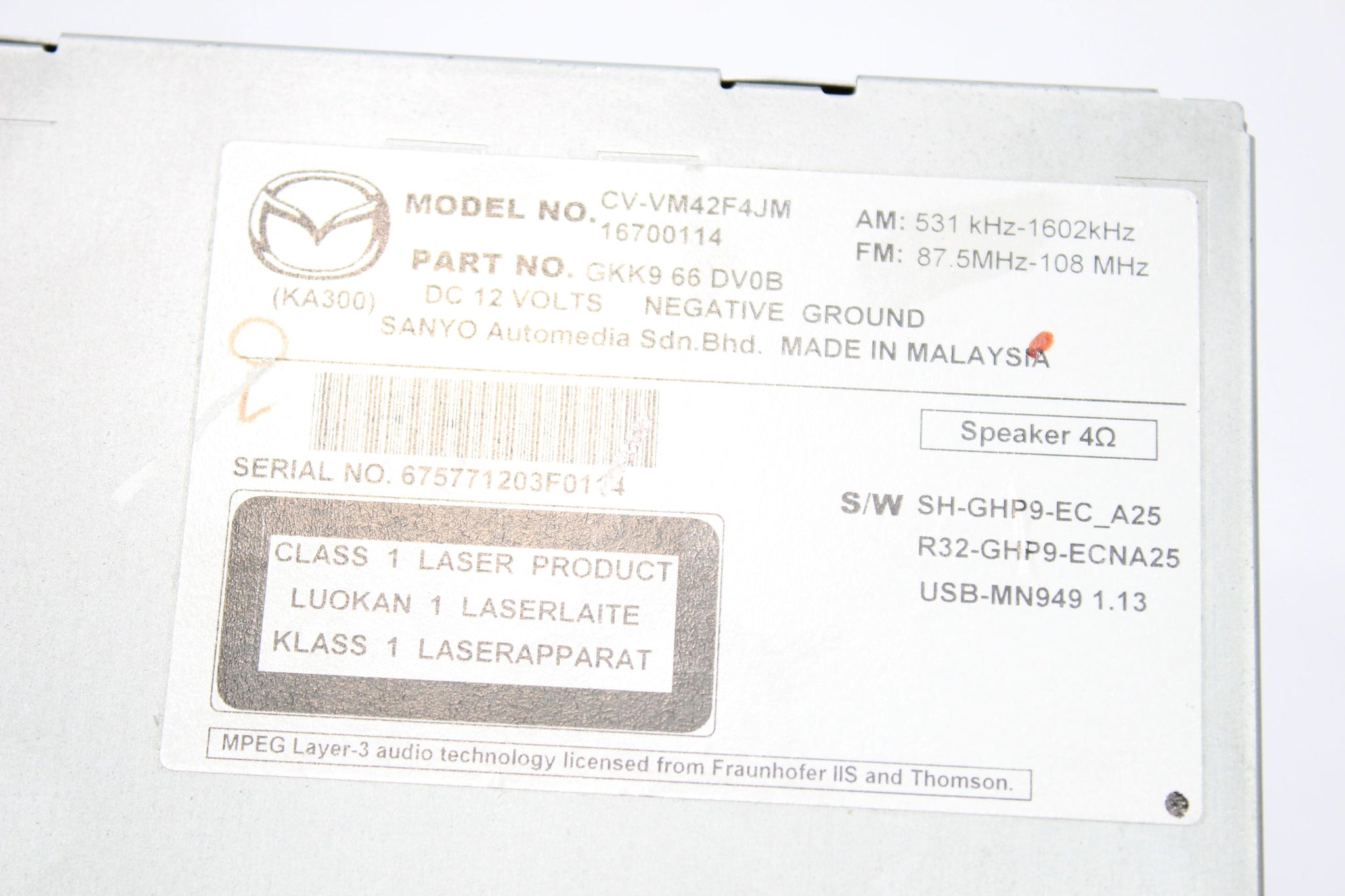 2013 MAZDA CX-5 SAT NAV Screen Display Head unit GKK966DV0B