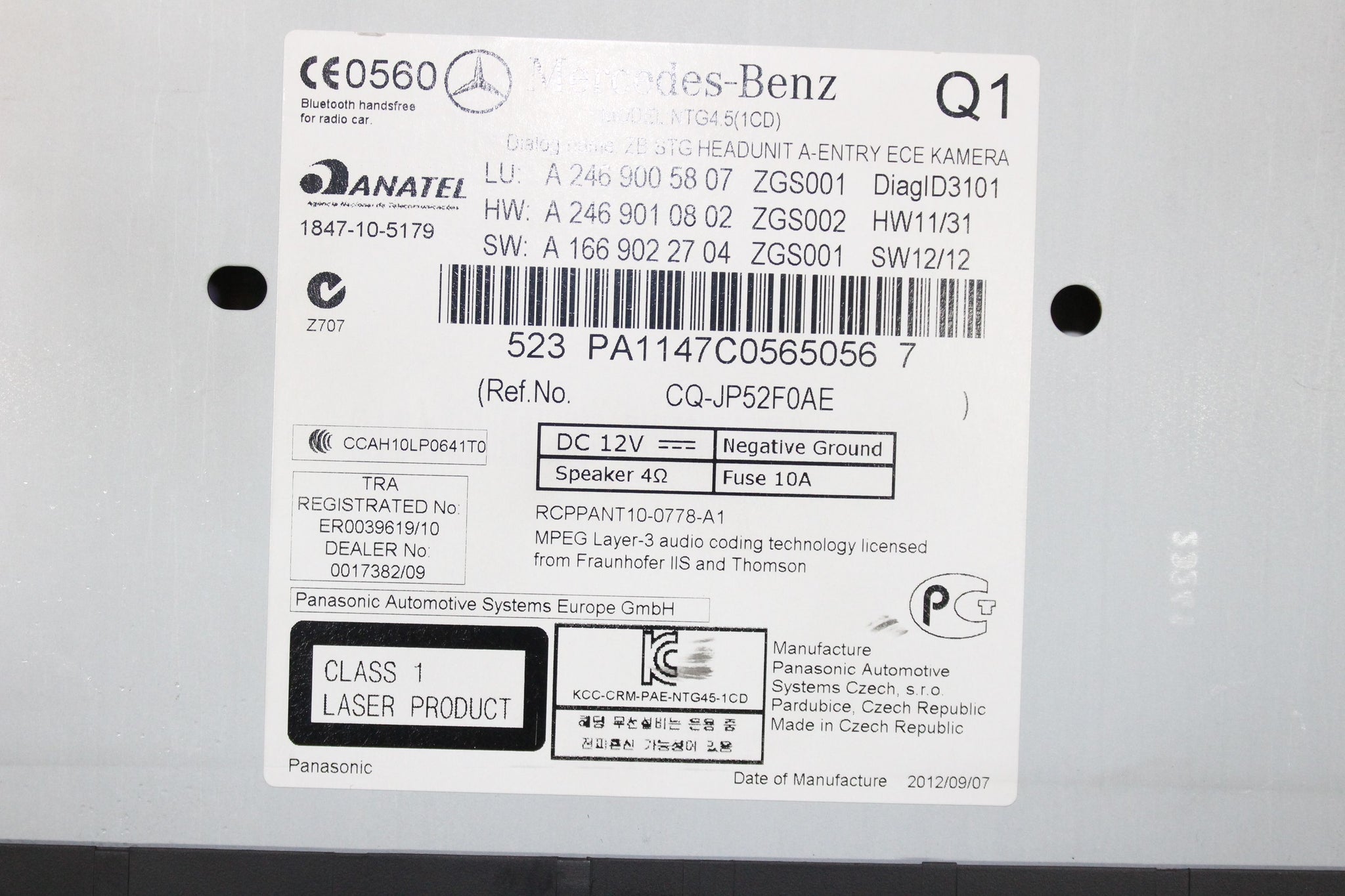 2012 MERCEDES B CLASS W246 RADIO SAT NAV CD PLAYER HEAD UNIT A2469005807