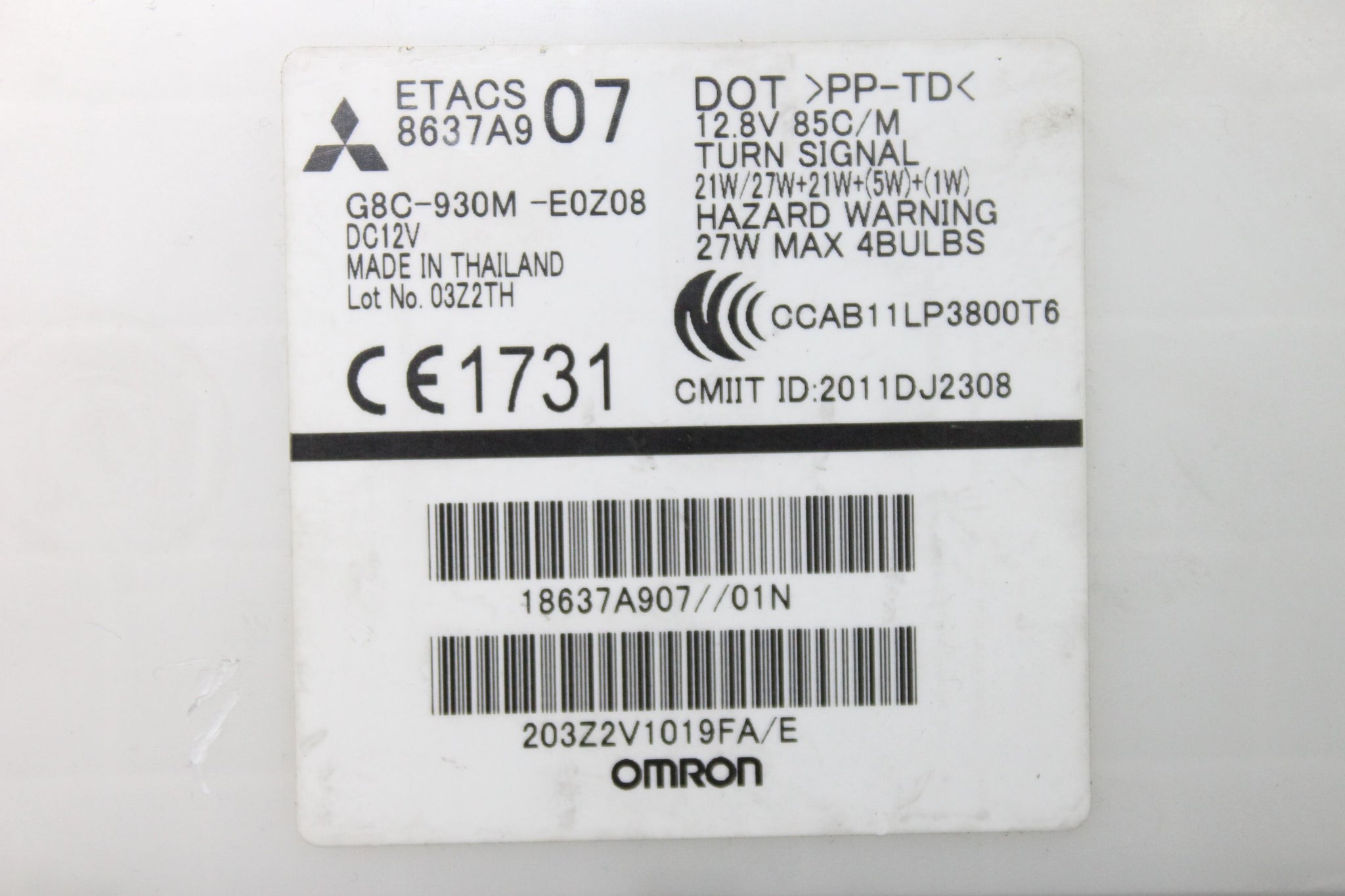 2013 MITSUBISHI MIRAGE 1.2 Fuse Box Convenience Module 18637A907 8637A907