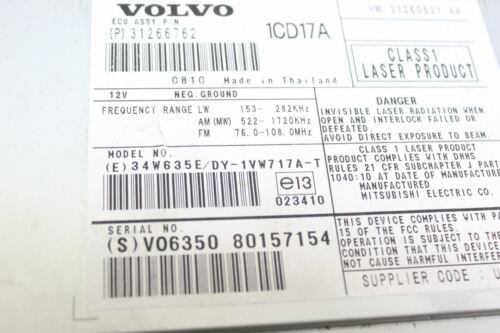 2009 VOLVO C30 CD PLAYER HEAD UNIT 31260531